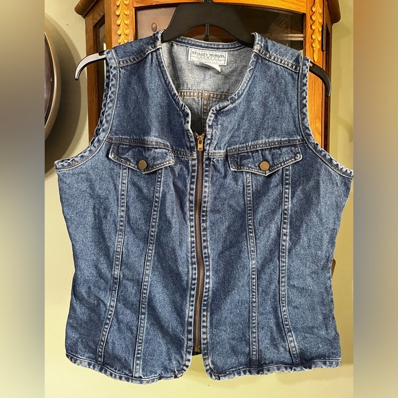 Vintage 90s Y2K Stanley Morgan Garment Denim Zipper Front Vest USA Large - Picture 1 of 5